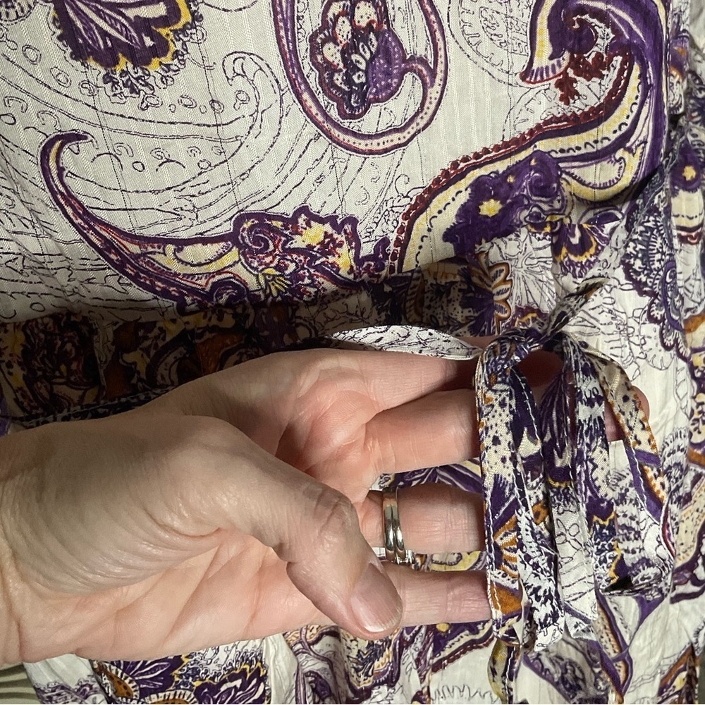Band of Gypsies Band of The Free Purple Ivory Paisley Puff Sleeve Mini Dress - Picture 8 of 10